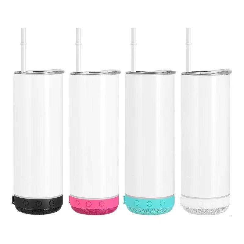 Wholesale 20oz Stainless Steel Double Wall Sublimation speaker travel coffee mug Speaker Tumbler with Straws 20OZ