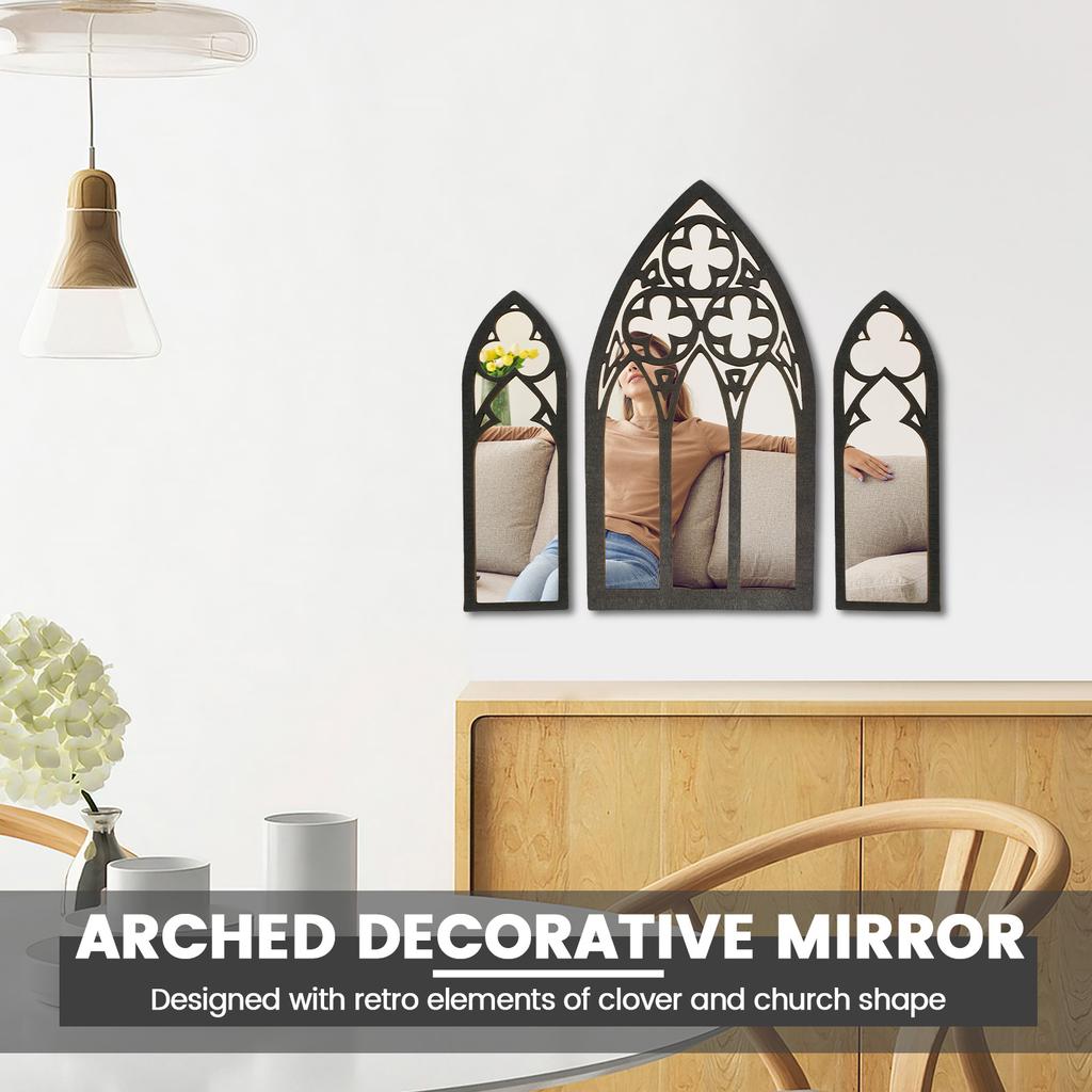 Gothic Mirrors Wall Decorative Mirror Gothic Arched Wall Mirror Vintage Cathedral Arch Frame Mirror for Halloween Christmas Home