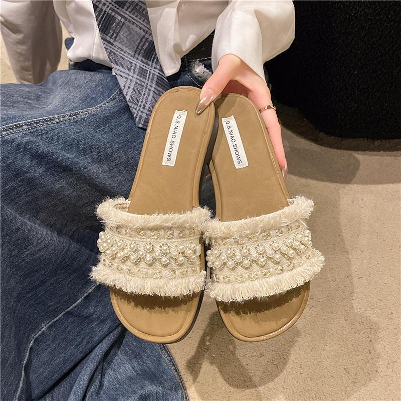 

Шлепанцы женские летние для улицы модные 2025 новый летний стиль на плоской подошве сандалии для выхода в свет 40