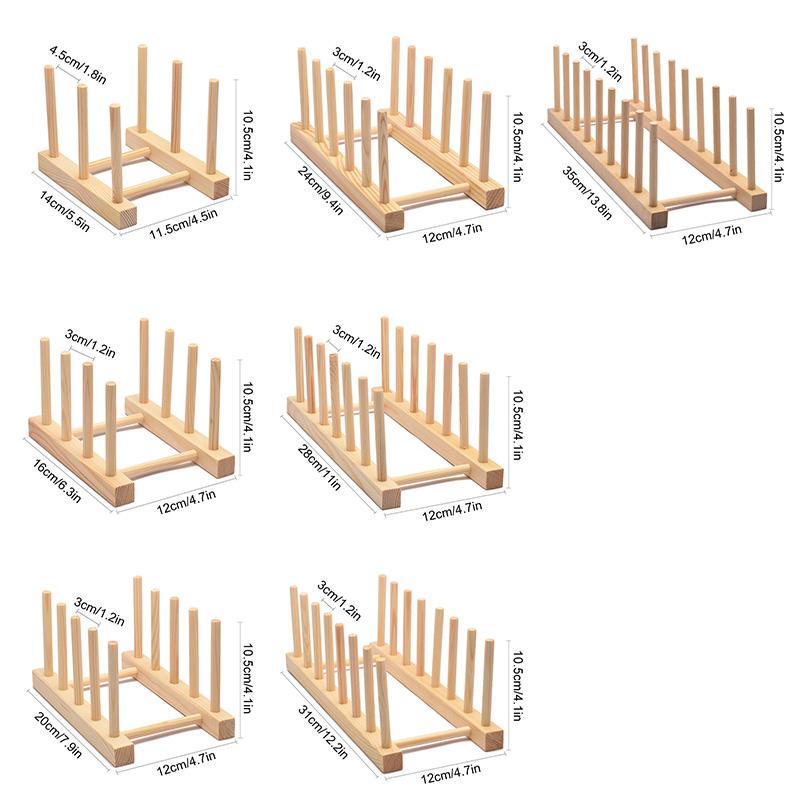 1Pc Kitchen DIY Holder 2/3/4/5/6/7/8 Grids Drainer Wooden Display Stand Drying Shelf Dinnerware