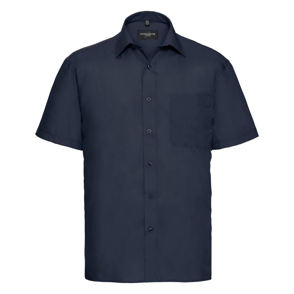 Russell Collection Mens Short Sleeve Poly-Cotton Easy Care Poplin Shirt