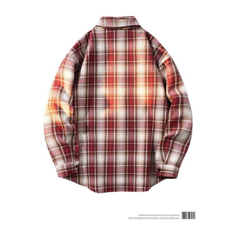 Men S Hong Kong Style Plaid Long Sleeve Casual Shirt Plus Size