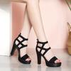 Women Summer High Heel Sandals Fashion Open Toe Thick Sole Roman Shoes Back Zipper