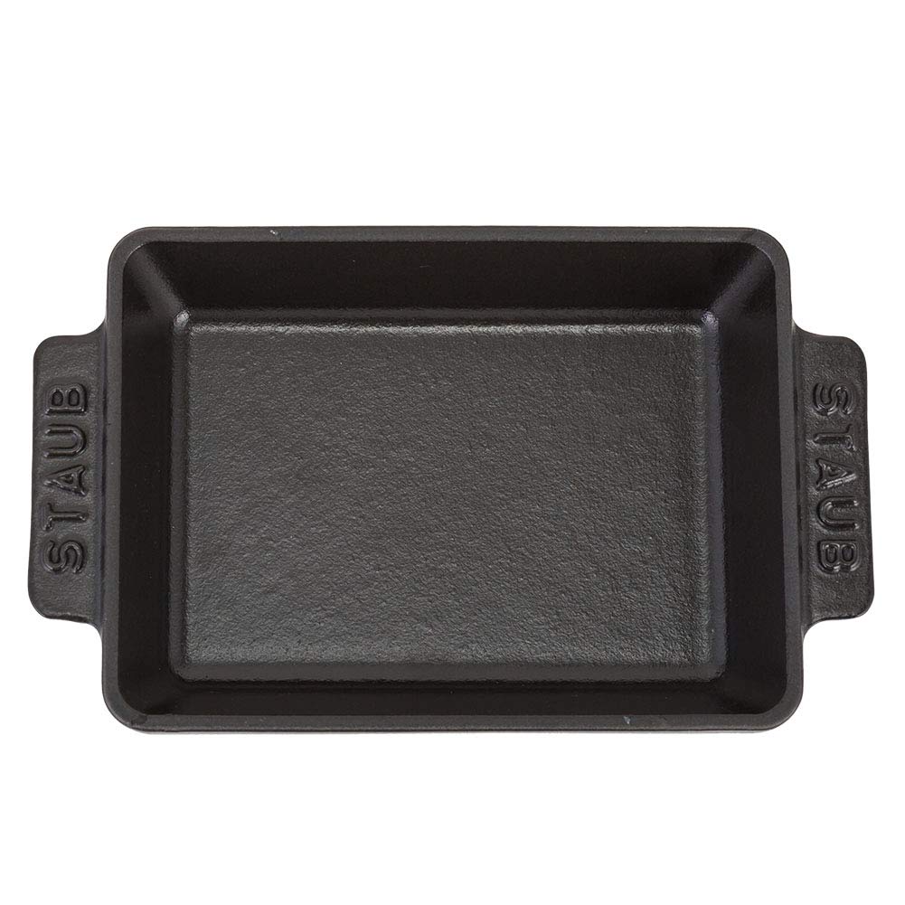 Staub Mini Rectangular 15 x 11 Induction Enamel Stylish Oven 1301423 Dish, cm, Compatible, Cocotte, Dish, Black,