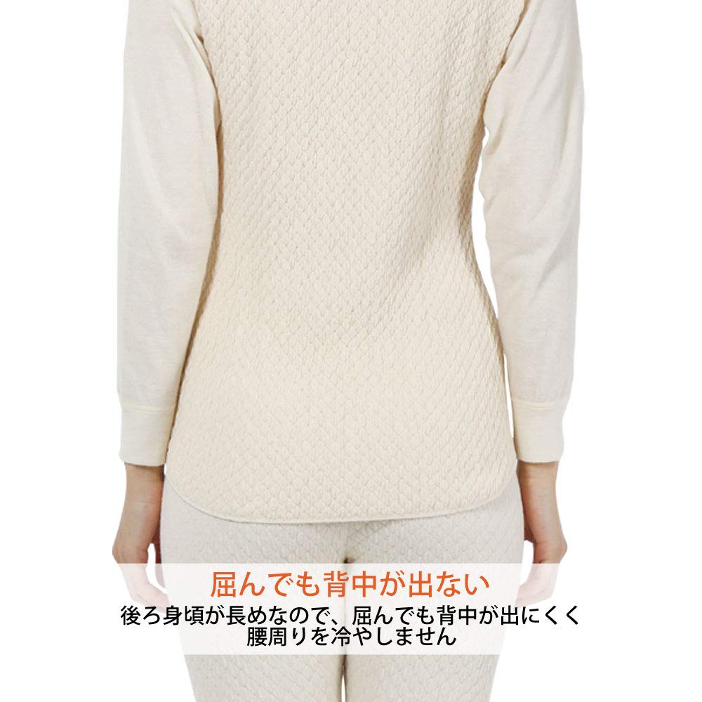 Hidamari Women's Long Sleeve Undershirt, Warm and Warm, Double-Layered Sleeves/Triple-Layered Body, Size Small, Pale Beige [IT800-PBE]