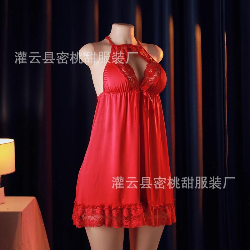 Sexy Pajamas Hot Neck Red Dress Home Pajamas Sexy Lace Suspender Nightdress