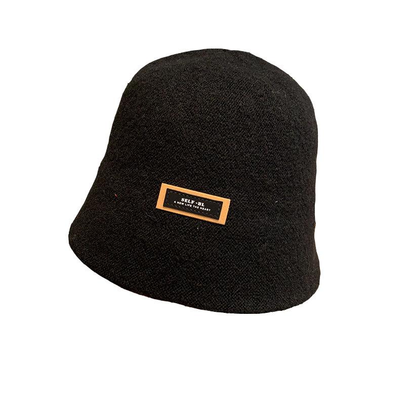 Japanese Ins Simple Letters Woolen Retro Bucket Hat Autumn and Winter Women Fashion Versatile Solid Color Fisherman Hat
