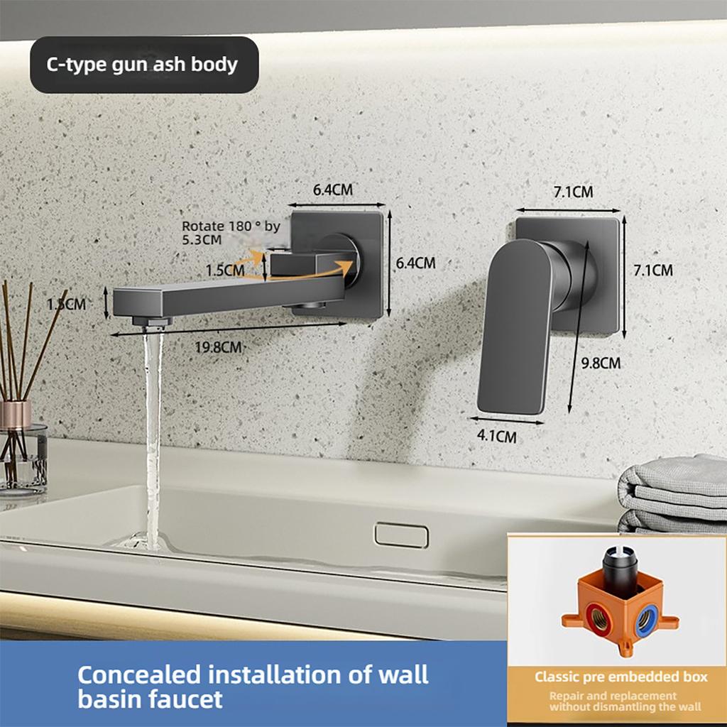 Bathroom wall mounted faucet, hot and cold wall mounted faucet, bathroom wall mounted cannon copper faucet, concealed faucet