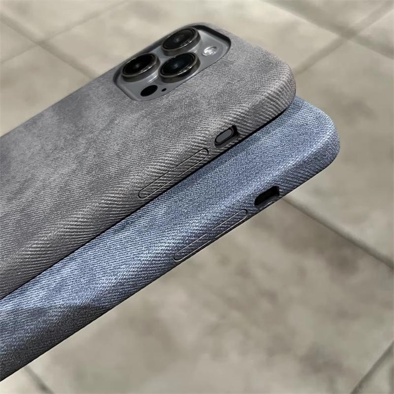 Luxusní matný kožený látkový obal pro iPhone 16 15 14 Plus 13 12 Mini 11 Pro X XR XS Max Soft Shockproof Jeans Retro Thin Cover