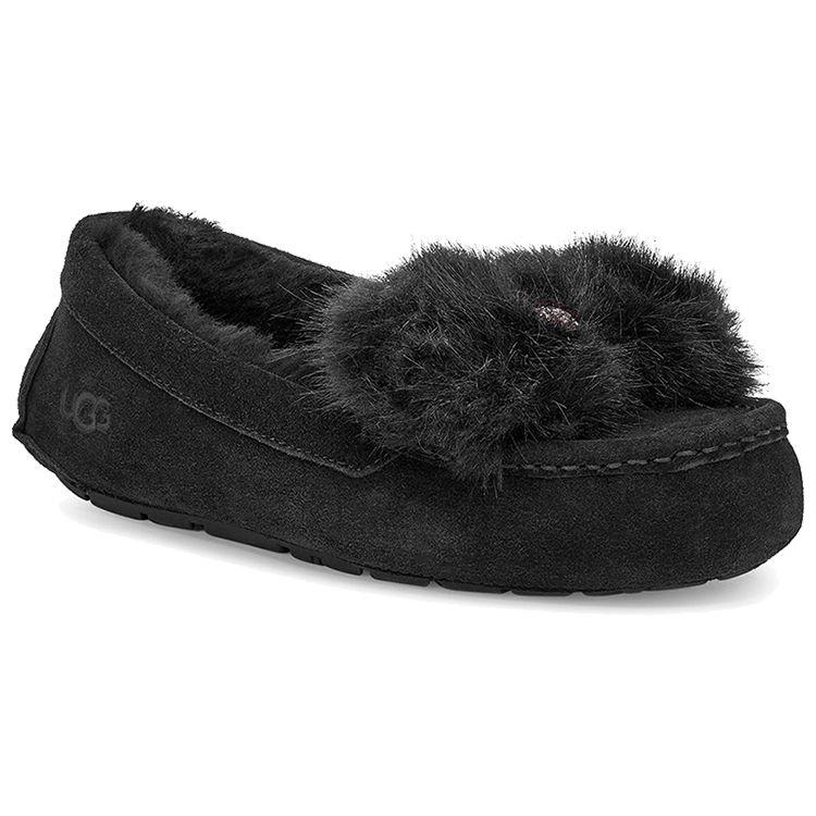 UGG Ansley Holiday Puff Bow Fleece Lined Warm Low Top Casual Shoes Women sneaker Black 1103858-BLK