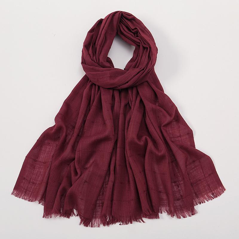 Fashion Cotton Viscose Scarf Wrinkle Plaid Pom Pom Fringe Shawls and Wraps Autumn Echarpe Pashmina Bufanda Muslim Sjaal 180*70Cm