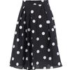 Langzi Retro Cotton High-Waist Black Polka Dot A-Line Midi Skirt