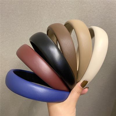 Vintage PU-Leder-Stirnband mit dickem Schwamm für Damen und Mädchen, koreanisches Design, einfarbig, breites Haarband, Haarschmuck