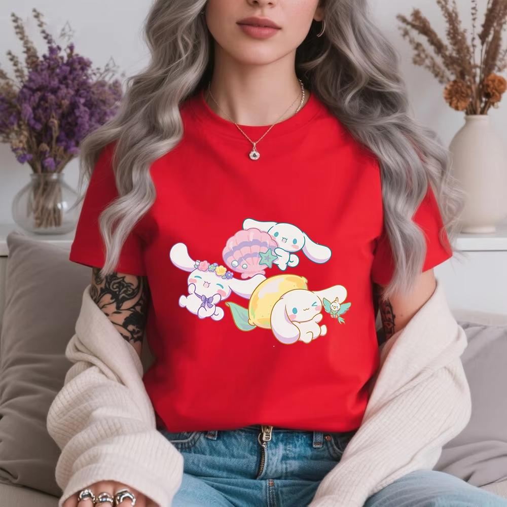 

2026 Summer Cinnamoroll Ocean Adventure Print 100 Cotton T Shirt for Women Casual Comfort Soft Daily Wear S
