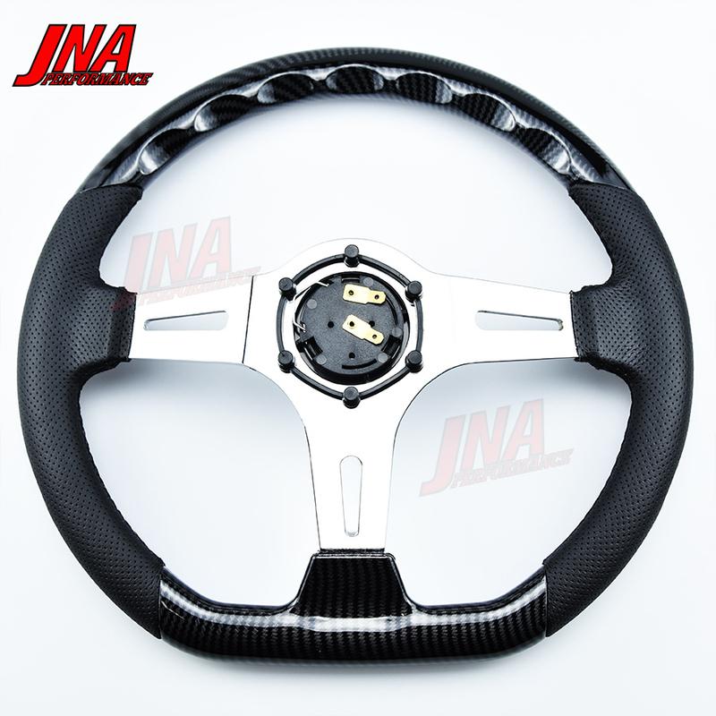 3-Spoke Carbon Film D-Shape Steering Wheel Vintage JDM Deep Dish Racing Steering Wheel PC-ST59
