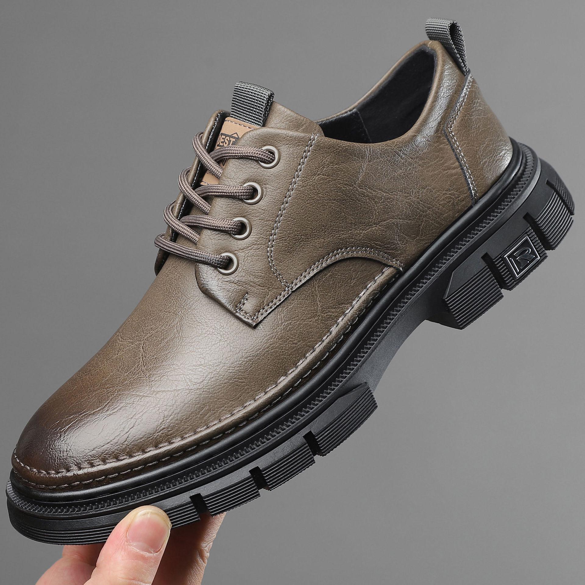 

Men s Spring 2025 Wide Toe Leather Casual British Style Low Top Martin Boots 39