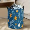 1 Bohemian Starfish and Seaweed Round Laundry Basket | Durable Polyester Storage Bin with Sturdy Handles, Suitable for Bathroom, Bedroom, Game Room - 