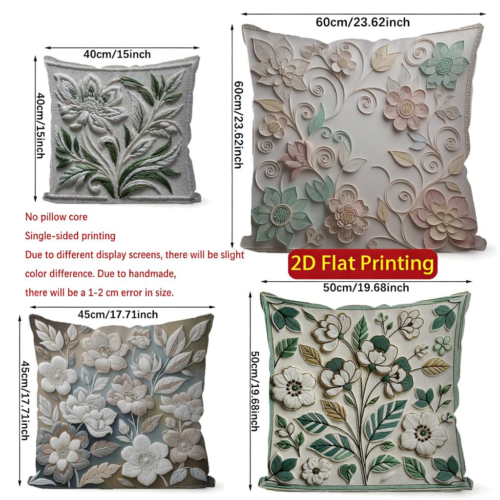 2D Floral Embroidered Pattern Decorative Pillow Covers Pattern Cushion Cover Suitable For Sofa Bedroom Car Pillow Cover