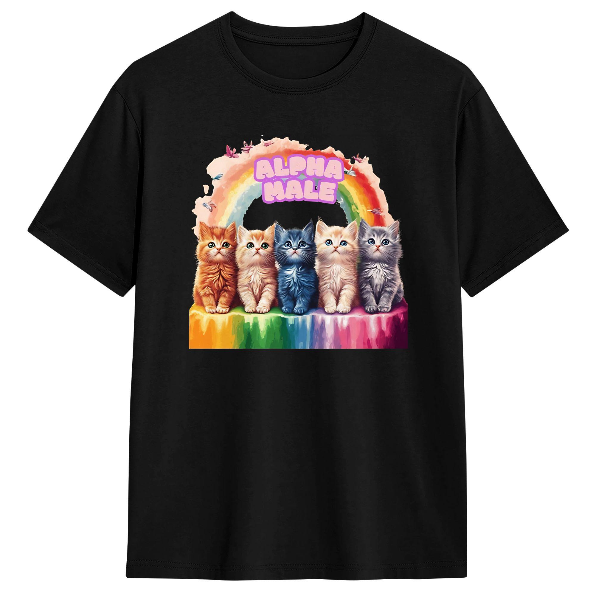 Alpha Male Funny Cat Kitten Rainbow Floral T Shirt Summer  TShirts Cotton Breathable 4XL 5XL 6XL Top Tees Short Sleeve Tops S