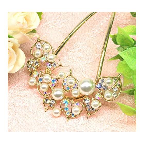 Miao Miao Hairpin U-Shaped Hair Accessory for Kimono, Yukata, Formal Kimono, Wedding, Coming-of-Age Ceremony - Pearl, Metal, Antique, Elegant Flower,