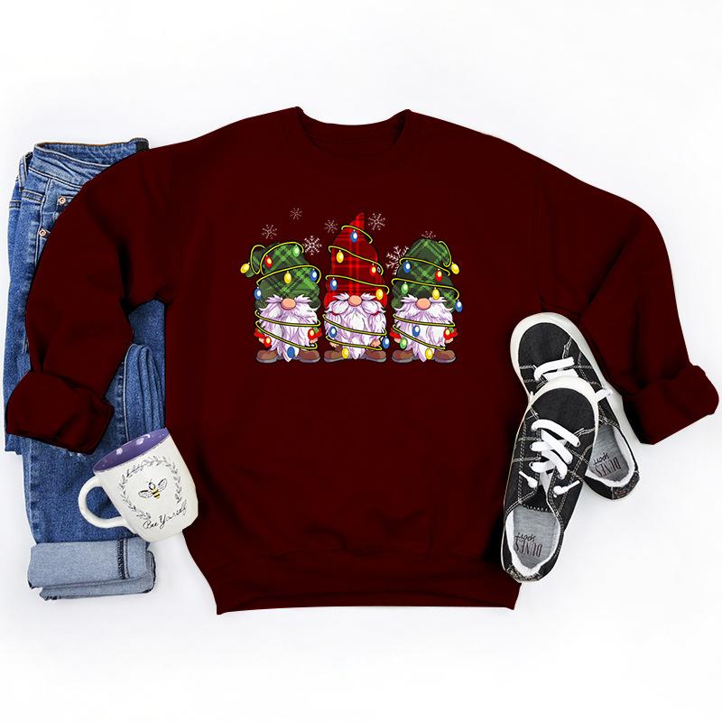 Christmas Lights Gnomes Print Sweatshirts For Women Winter
