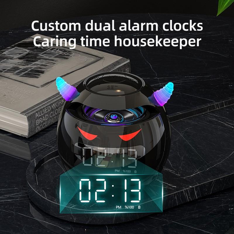 Portable Cute Little Devil AI Smart Bluetooth Speaker 3D Stereo Subwoofer Mini LED Digital Clock Alarm Clock Waterproof HIFI Music Box