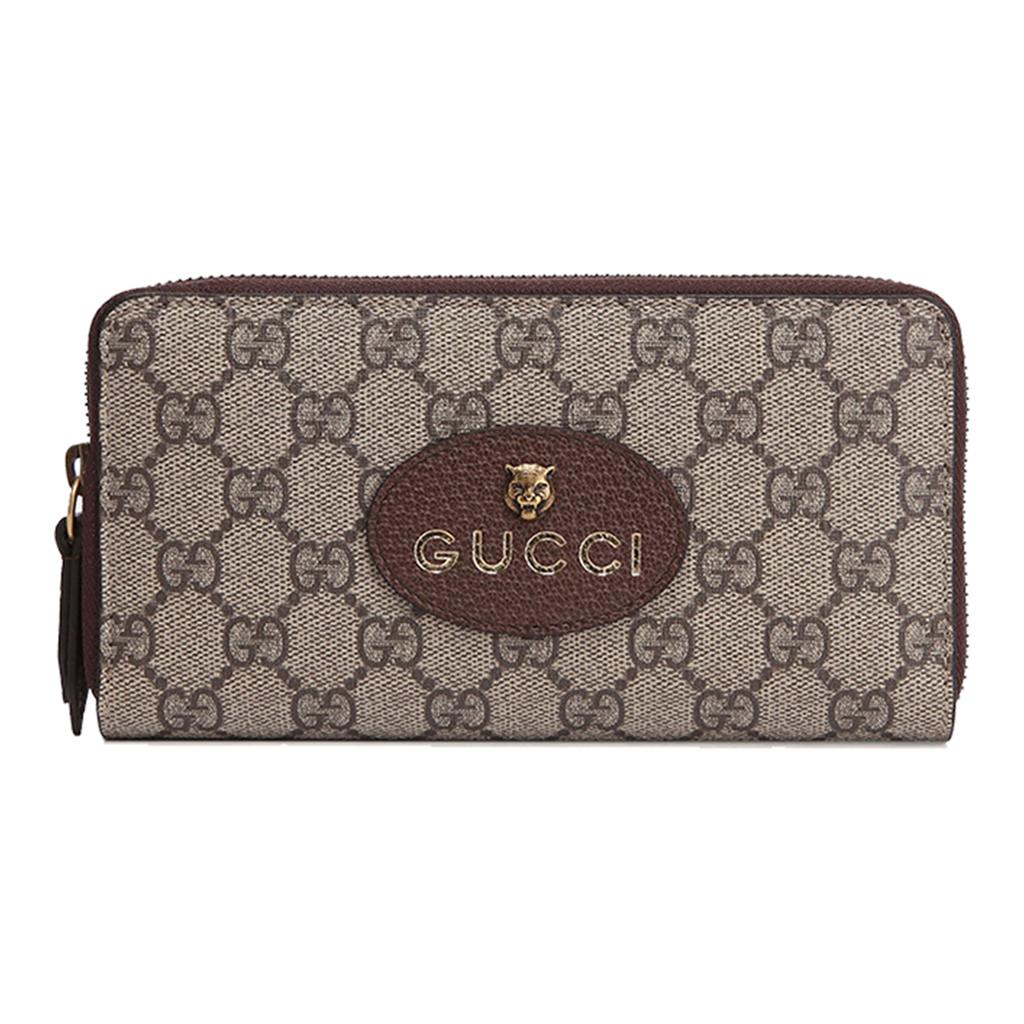 Gucci Neo Vintage Series Long Metal Tiger Head Decorated Logo Zipper Canvas And Leather Wallet Unisex Wallet Ebony Brown Yellow 473953-K9GOT-8861