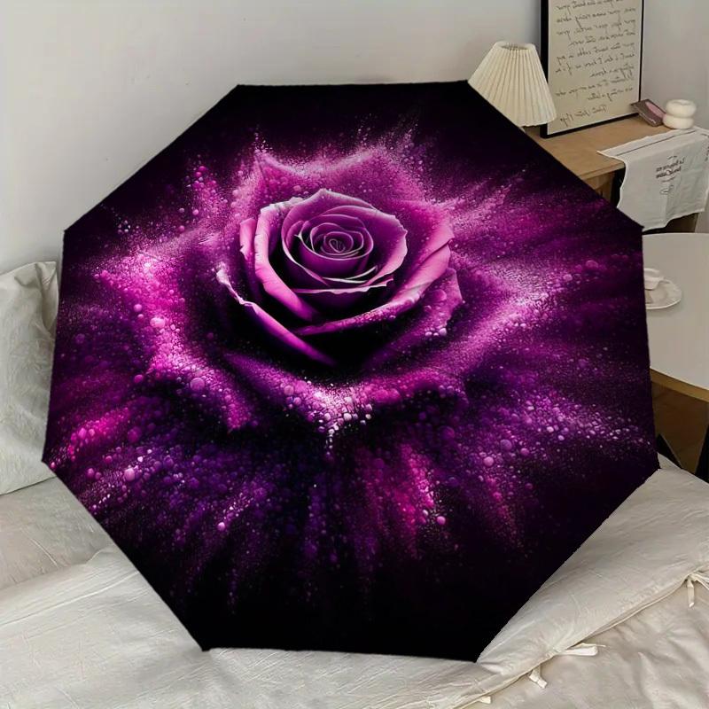 1pc Rose Purple Pattern Umbrella  Automatic Opening and Closing Umbrella, High Quality Umbrella, Ideal Gift for Her 201