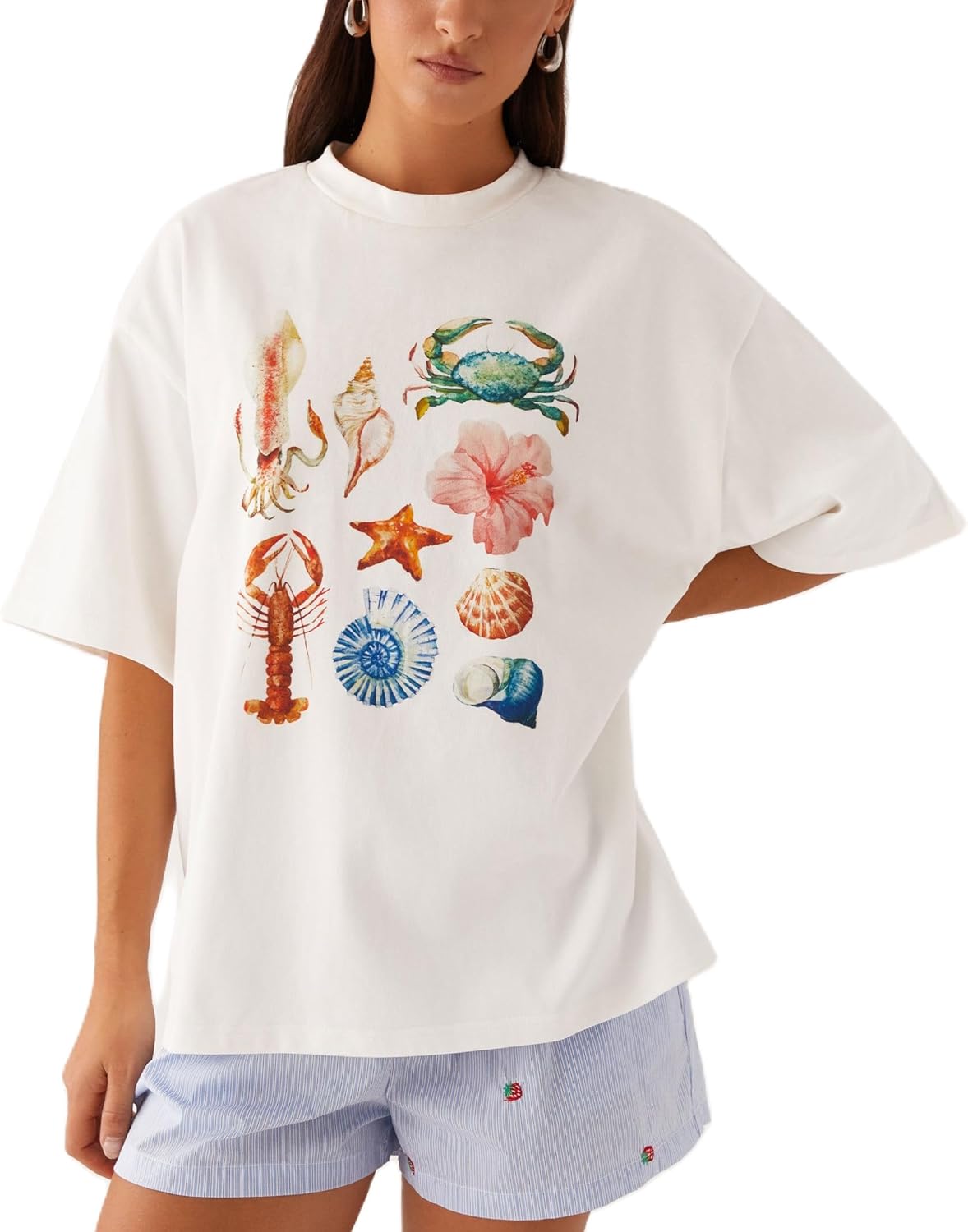 

Women Teens Girl Oversized Graphic Shirts Short Sleeve Floral Baggy Tees Y2K Cute Aesthetic Summer Coastal Tops 5XL різнокольоровий