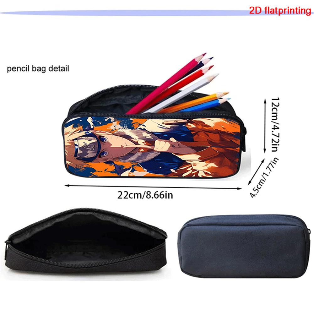 3Pcs NARUTO Cartoon School Bag Set Lightweight Backpack With Front Pocket Lunch Bag And Pencil Case For Boys Girls Kids Age 5-10
