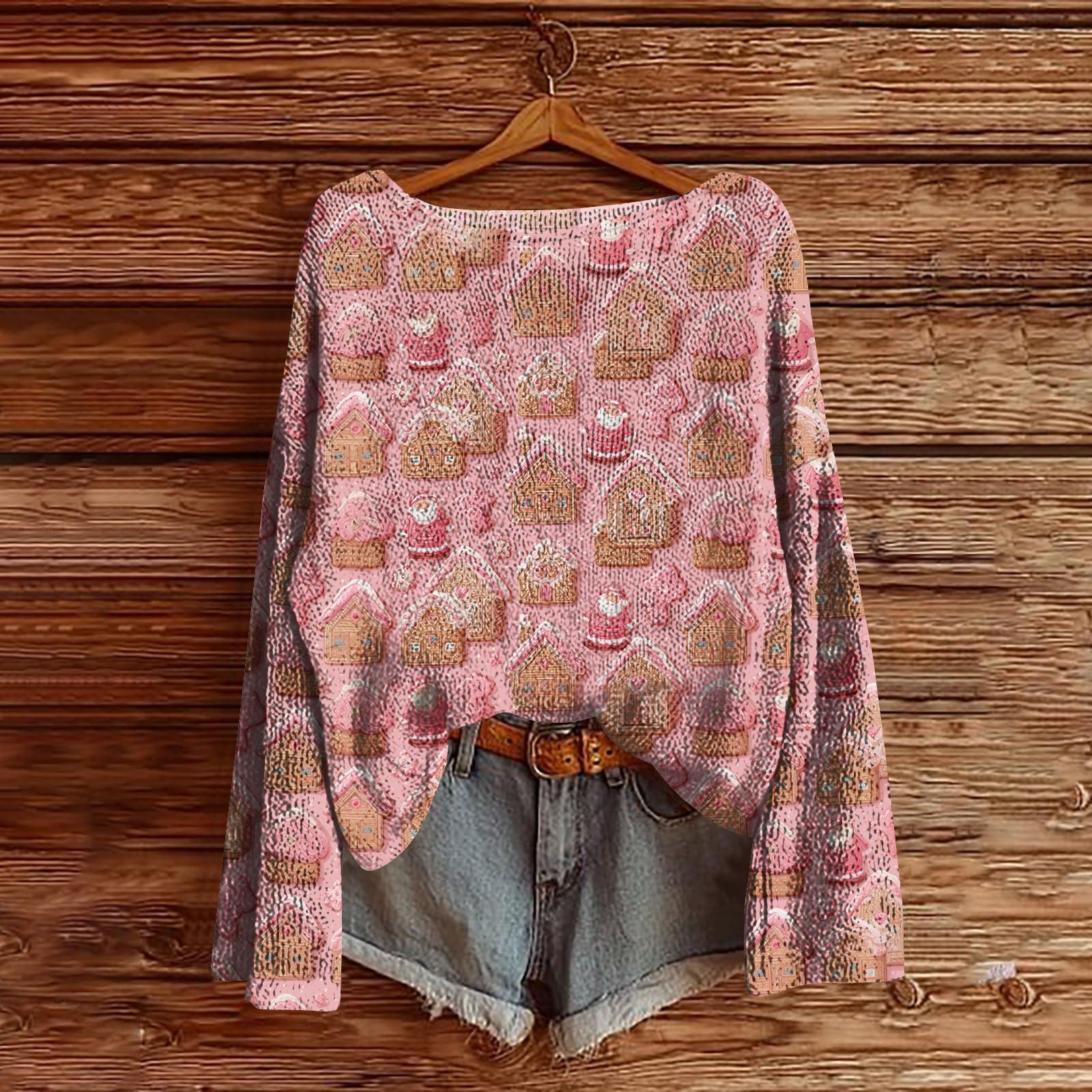 

Женский легкий свитер с рождественским принтом, повседневный вязаный пуловер с длинным рукавом S розовый