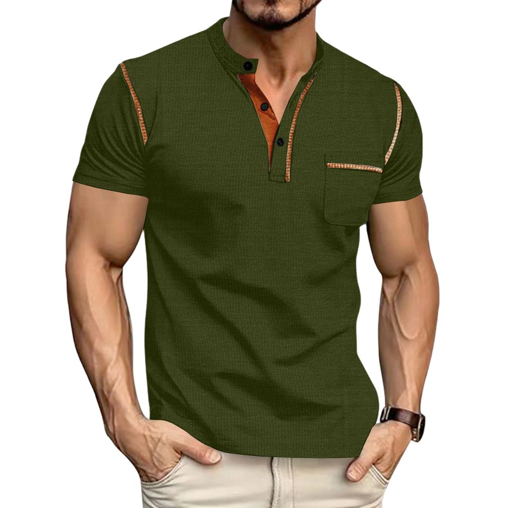 Men's Short Sleeve Pocket Collar T,shirt Casual Lapel Top