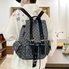 Schultasche neue Jeans Koreanisches Nischen-Design Retro Japanischer Polka-Dot-Taschen-Rucksack Große Kapazität Baumwolle Lässige Tasche