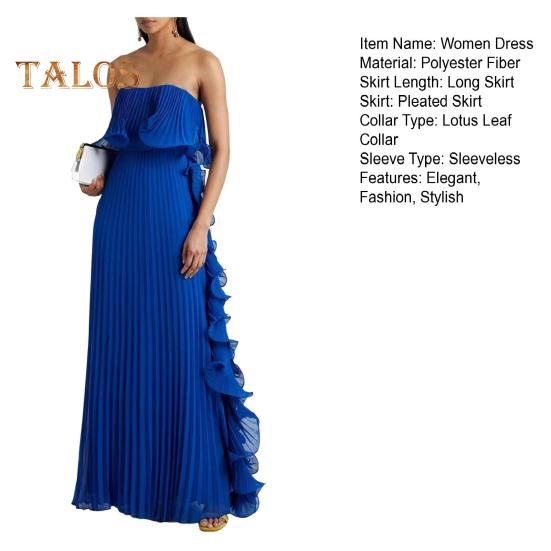 Damen Schulterfreies Maxikleid Sommer Rüschen Plissee Swing Langes Kleid für Hochzeitsfeiern Reisen Strand-Outfit