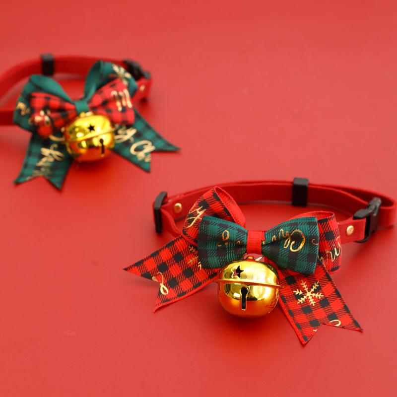 Christmas Pet Collar with Bell Bow Red Green Themed Adjustable Dog Cat Necklace Holiday Party Photo Prop Pet Fashion