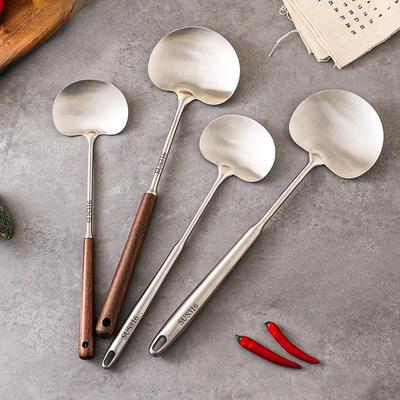 1 Stück Spatel aus Edelstahl, Pilzspatel mit langem Griff aus Walnussholz, Gemüsespatel, Küchen-Bratlöffel