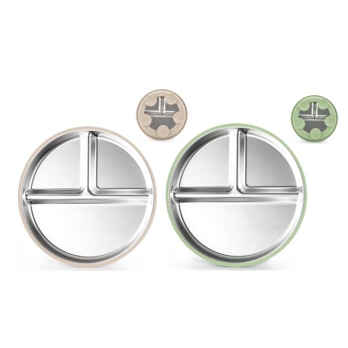 Stainless Steel Divided Children's Plate with Silicone Suction & Non-Slip Heat Insulation