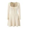 European and American French Pure Desire Style Retro Square Neck Bow Knitted Short Skirt Female Slim and Thin Temperament A-word Dress