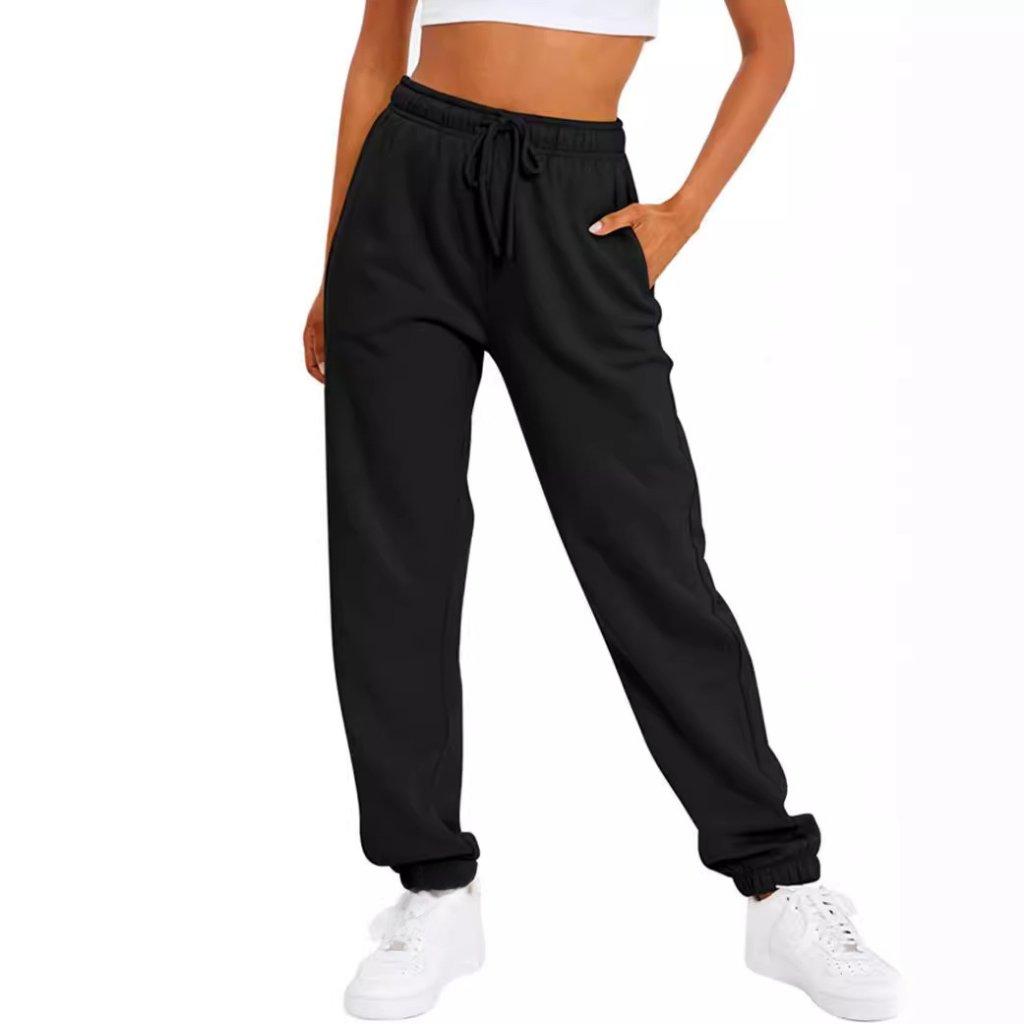 Solid Color Women Pants Pocket Long Women's Fleece-Lined High-Waist Casual Pants Autumn Winter Loose American Style Clothing