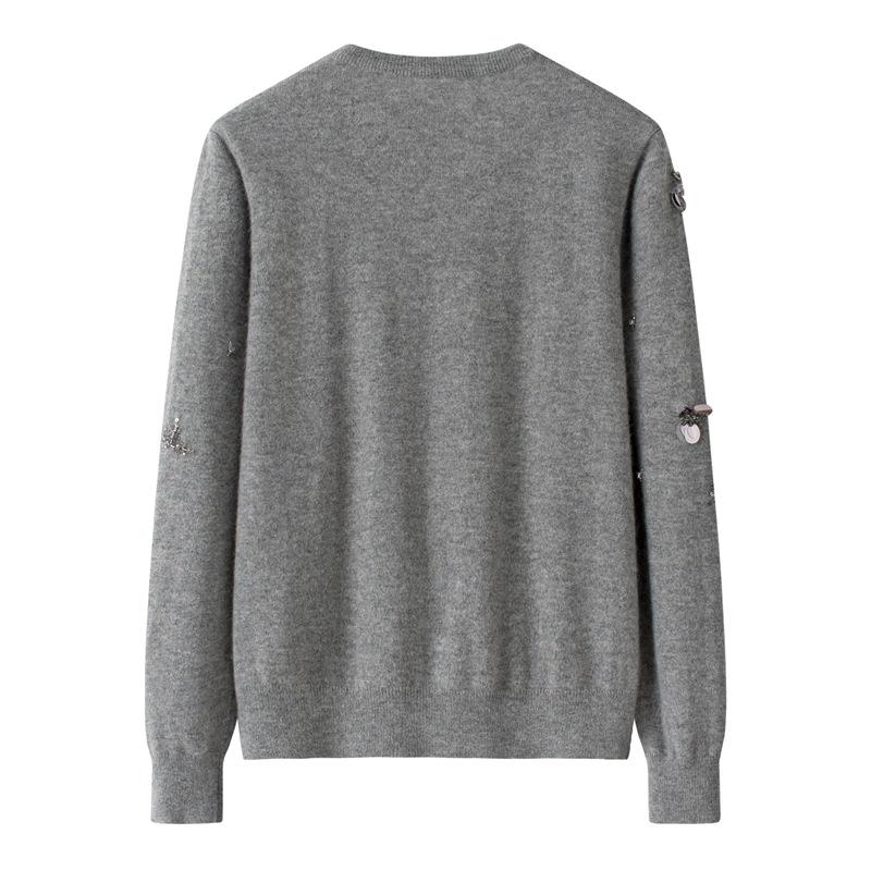 100% Pure Cashmere Loose Sequin-Beaded Sweater Coat - Women's Autumn Long-Sleeve Top