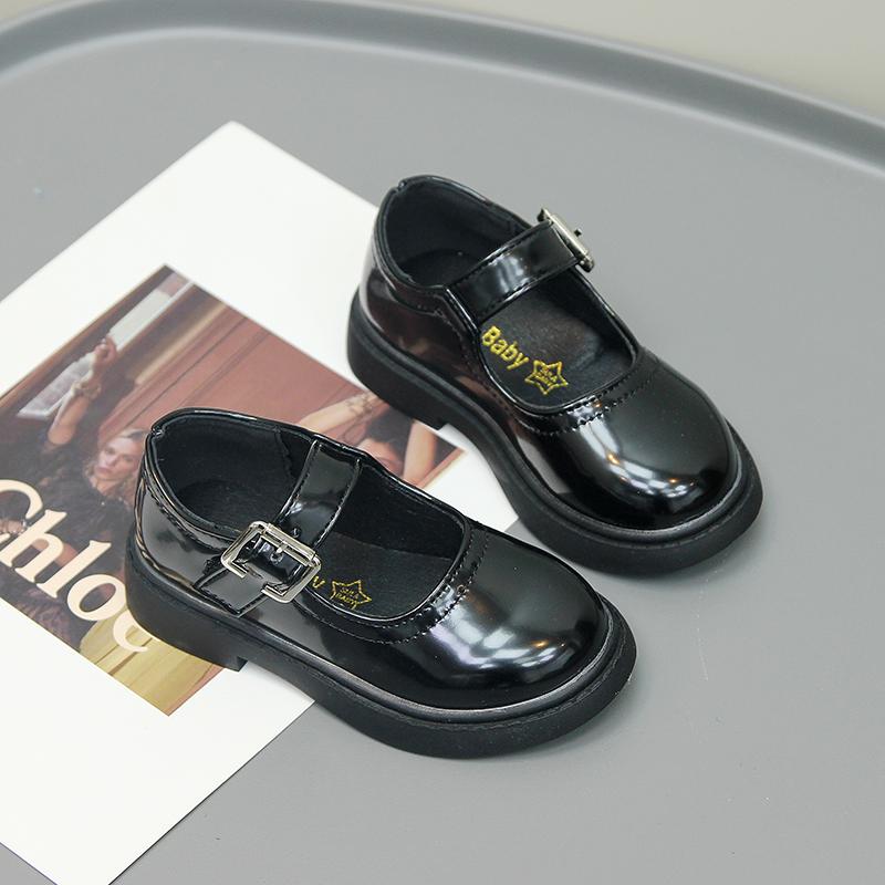 Children Fashion Leather Shoes for Boys with Black Buckle Spring and Summer 2024 New Simple Korean Style Kids Girls School Shoes