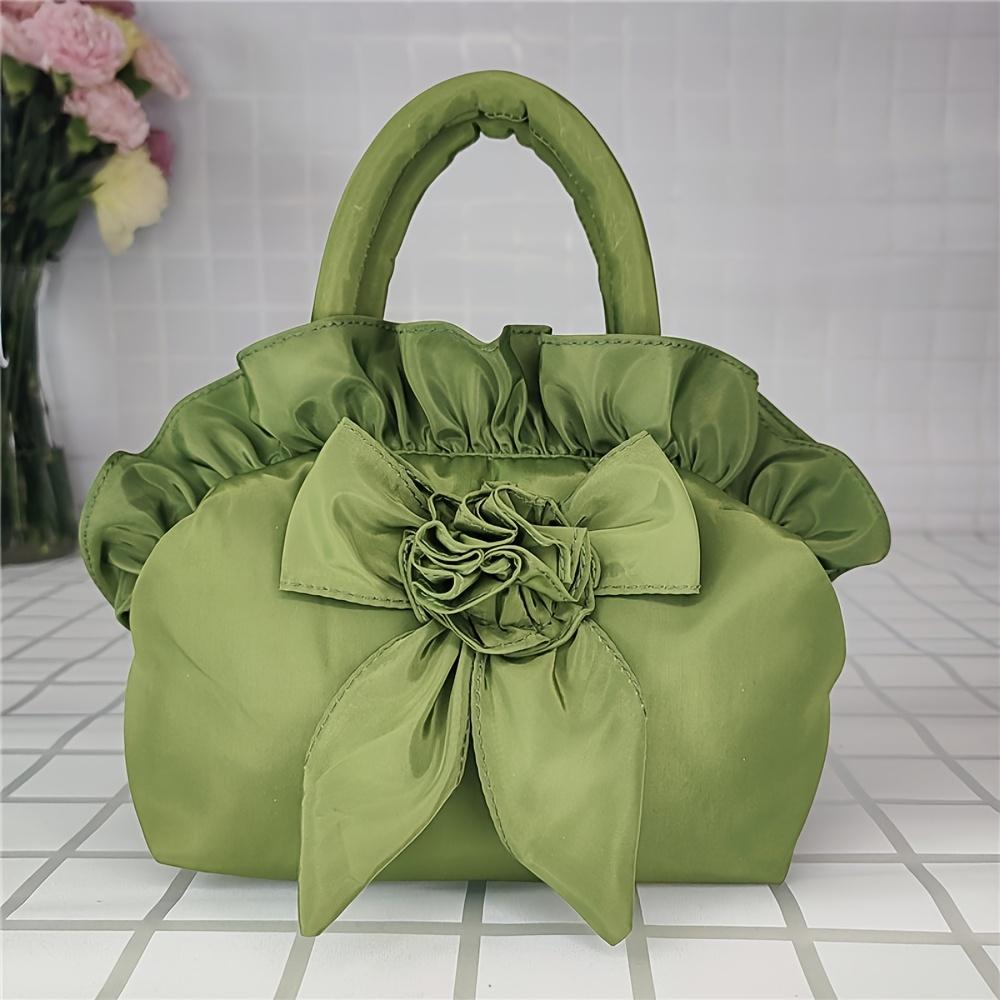 1pc Women's Floral Bow Handbag - Medium Zipper Closure Summer Tote, Durable Polyester with Spacious Interior, Hand Wash/Dry Clean