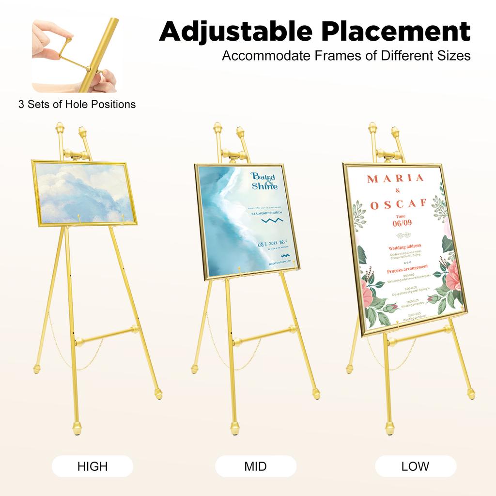 2 Pack Gold Floor Easel Stand, Heavy Duty Adjustable A-Frame Poster Holder for Wedding Sign Photo Display
