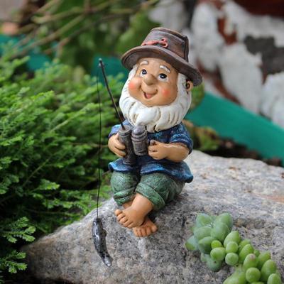 Mini Rybářský Skřítek Zahradní Pryskyřičná Socha Venkovní Skřítek Ornament Vtipný Trávníkový Skřítek Rybářská Socha Kreativní Zahradní Skřítek Dekorace