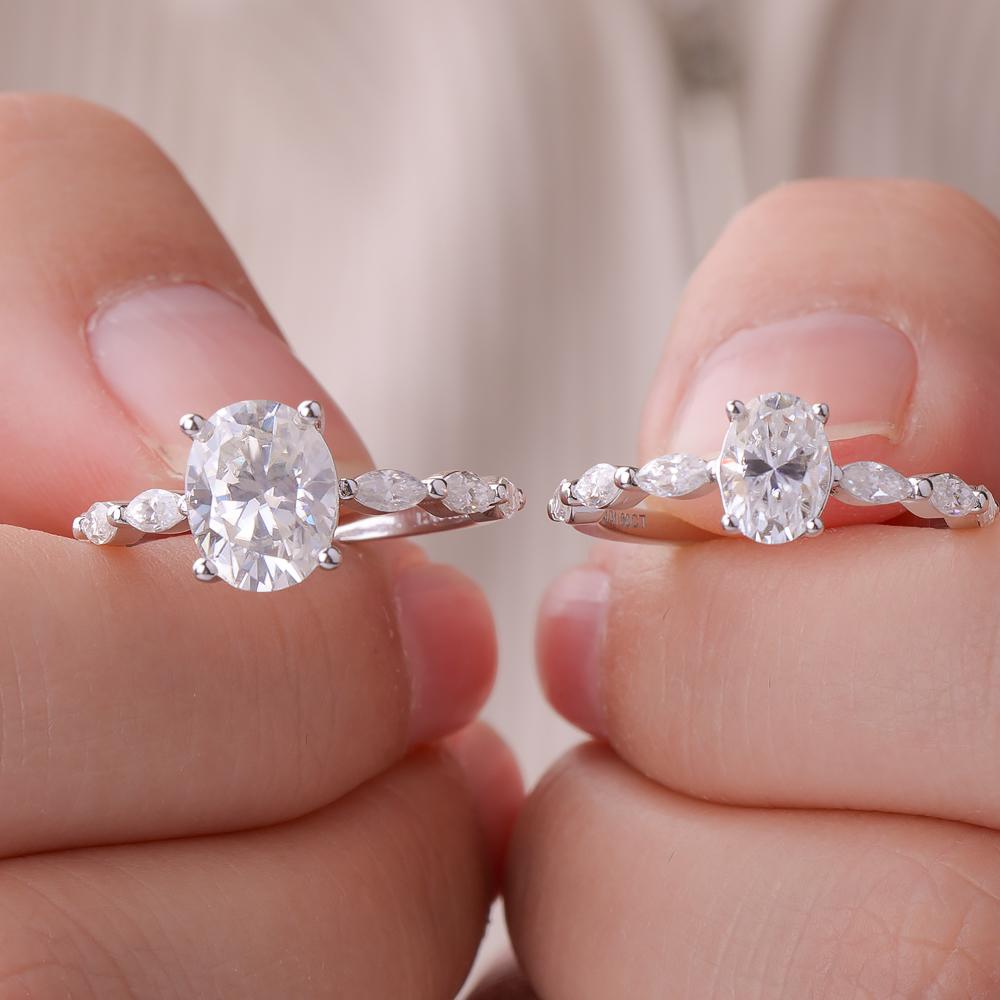 1ct 2ct Oval Cut All Moissanite Engagement Ring for Women CopperOval & Marquise Ring Wedding Bands Jewelry Gift