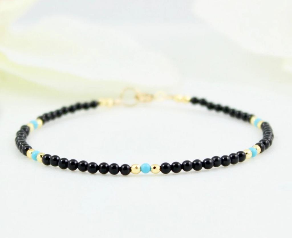 Black Crystal Tourmaline Bracelet, Empath Protection Bracelet for Women, Dainty Black Tourmaline Jewelry,