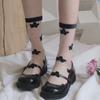 New Korean Version Crystal Silk Ins Hyunya Style Flower Medium Tube Socks Crystal Glass Silk Love Stacking Socks Thin Socks