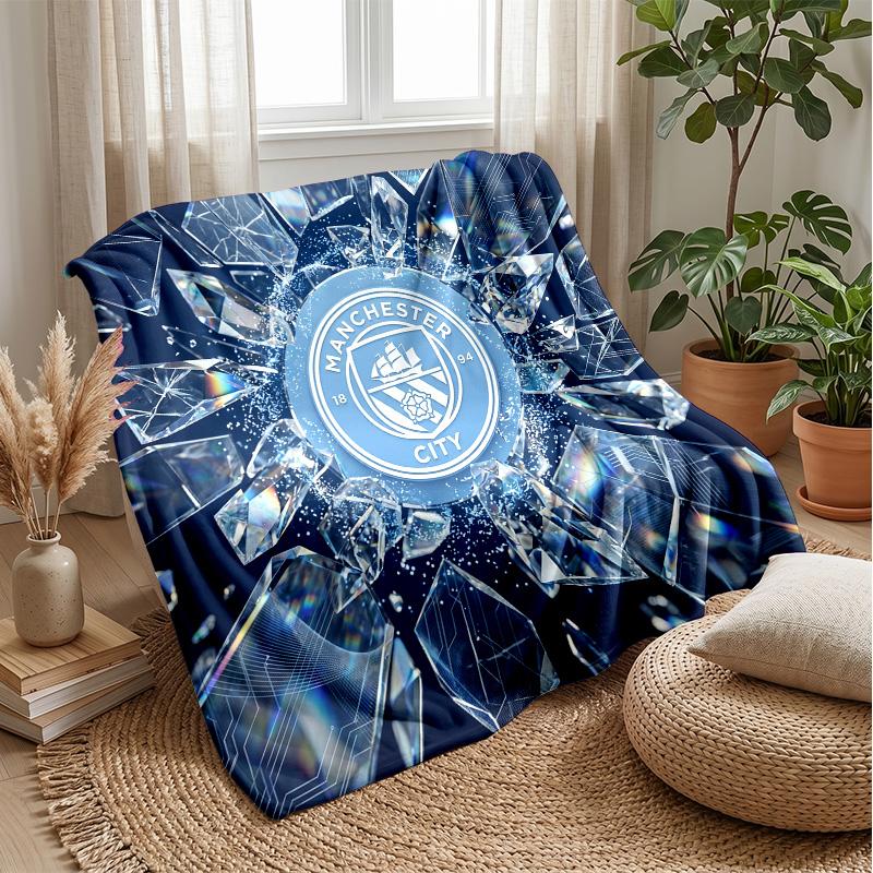 Manchester City Theme Blanket Soft Flannel Blanket Plush Throw Blanket Cozy Sofa Bed Blanket for Home Decor