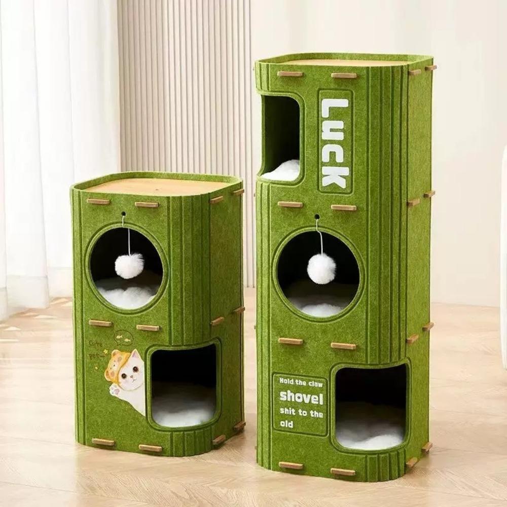 Cat House for Indoor Cats – 2-Tier Cat Condo Cave with Plush Ball, Soft Cushion & Peek Hole – Cozy Kitten Bed and Cat Furniture for Play, Rest & Hide