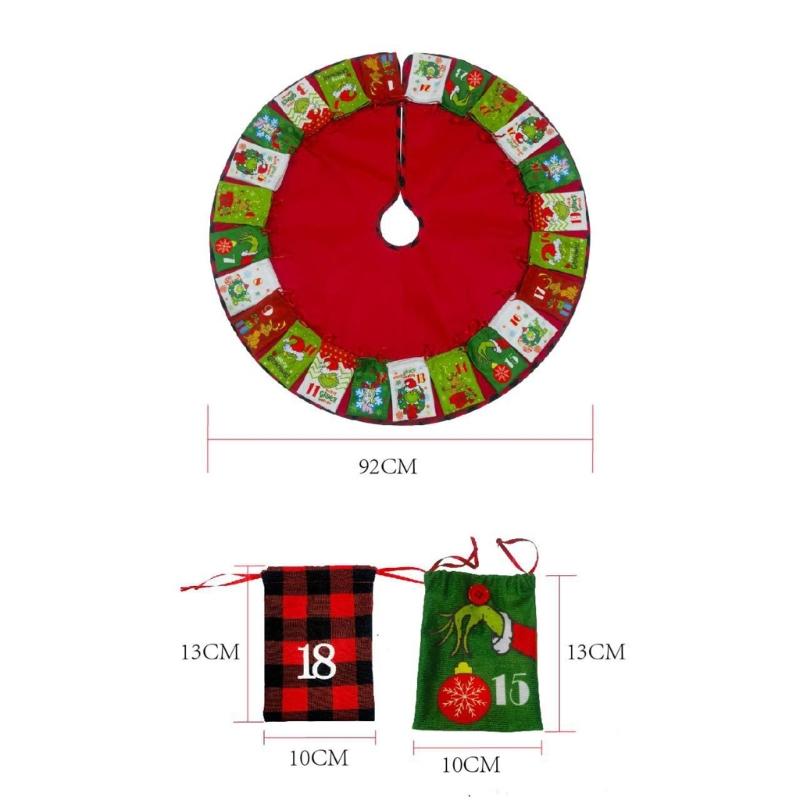 Christmas Tree Skirt Foot Carpet Base Cover with 24 Day Countdown Home Mall Family Gatherings Festive Holiday Decoration